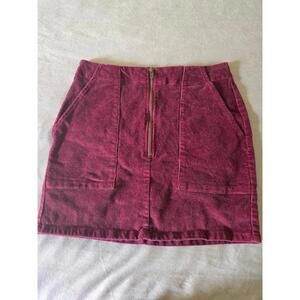Wild Fable Maroon Cordory Zip Front Mini Skirt (12)